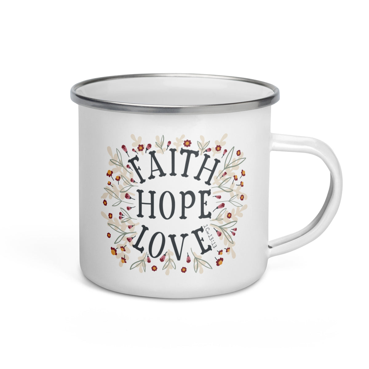 Faith Hope Love 12 oz Camping Mug Handle on Right