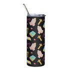 Faith, Trust, Pray & Love Skinny Black Tumbler Straw on Left