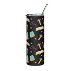 Faith, Trust, Pray & Love Skinny Black Tumbler Straw on Right