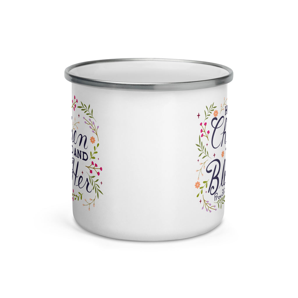 Her Children Stand And Bless Her 12 oz Camping Mug Front View