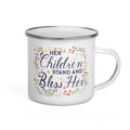 Her Children Stand And Bless Her 12 oz Camping Mug Handle on Right