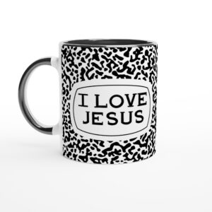 I Love Jesus Black Composition Book Print 11oz Ceramic Mug