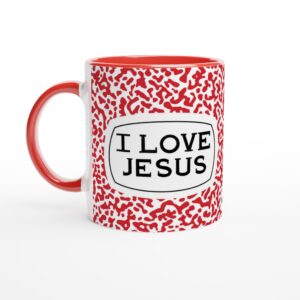 I Love Jesus Red Composition Book Print 11oz Ceramic Mug