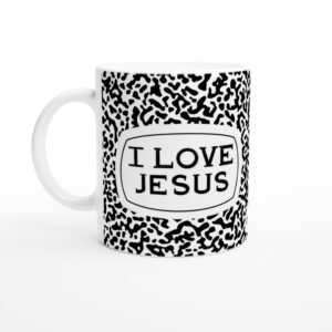 I Love Jesus White Composition Book Print 11oz Ceramic Mug