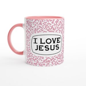 I Love Jesus Pink Composition Book Print 11oz Ceramic Mug